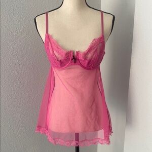 Victoria’s Secret Elegant Pink Lace Babydoll Sheer Slip Lingerie